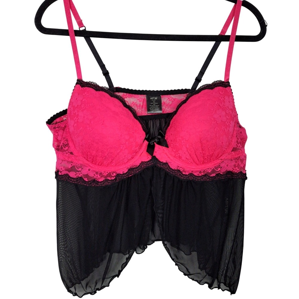Apt 9 Intimates XXL Pink Lace Black Mesh Babydoll Top Lingerie Plus‎ Size NWT